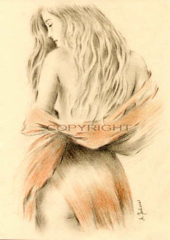 Erotic Drawing Woman lying Pastels 40 x 50 cm Power of Love Pastels 